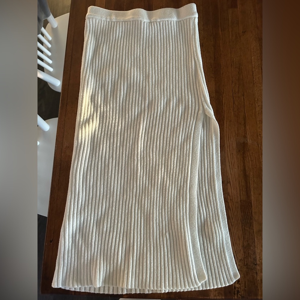 White Ribbed Knit Midi Skirt